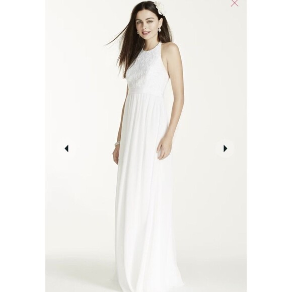 Davids Bridal Wedding Dress Size 10 Halter Embroidered Beach Minimalist sdwg0140 - Picture 1 of 16